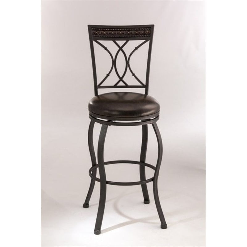 Bowery Hill Faux Leather Swivel Bar Stool in Black Silver