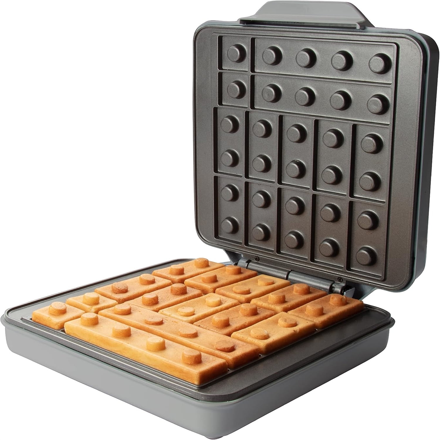 Building Brick Electric Waffle Maker- GREY with 2 Construction Eating Plates- Cook Fun Buildable Gingerbread Man Waffles in Minutes- Revolutionize Breakfast