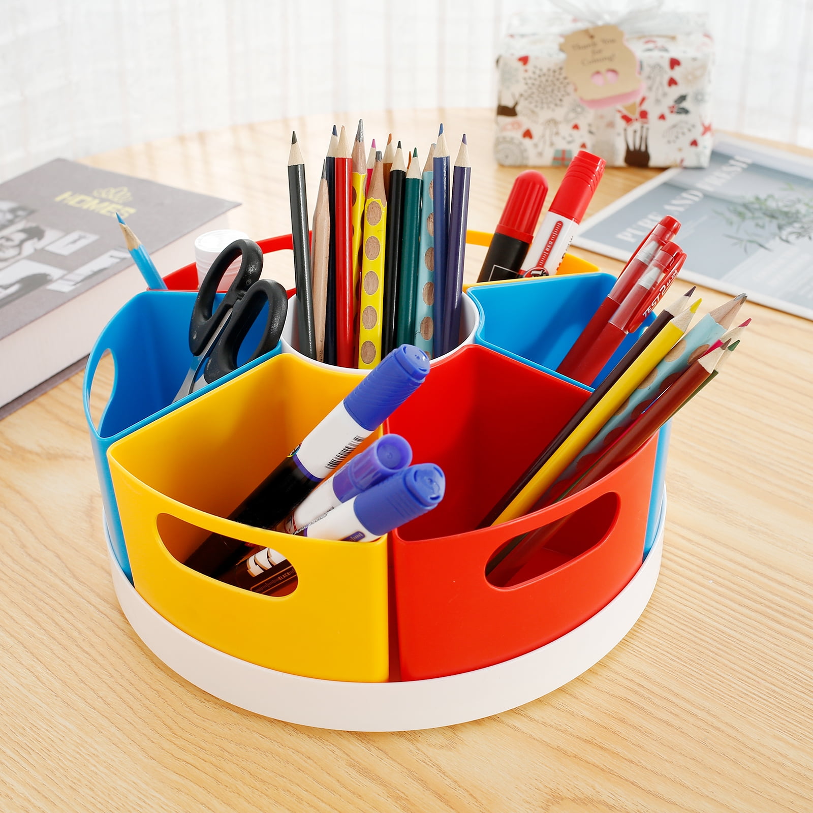 360 Degree Rotating Pencil Holder, Multi-functional Pencil Caddy for Pen Crayon Marker Desk Organizer for Home Office Classroom School, Size: 15