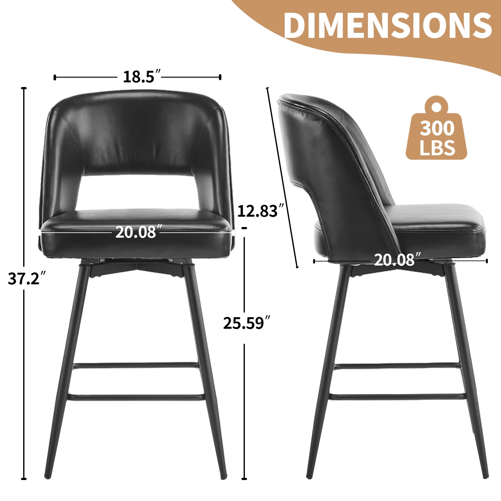 Ktaxon Swivel Barstools 2 Set, Counter Height Chairs 26in Padded Bar Height Upholstered Stools, Black