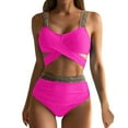 thumbnail image 3 of XIYON Womens Bikini Sets Bathing Suit Tank Swimsuit Mid Waist Deep V Neck Wide Straps Mesh Back Hook Retro Swimsuits Beachwear, 3 of 5