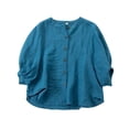 thumbnail image 4 of Endives Women's Summer Shirt Solid Color Retro Loose Medium Sleeve Cotton Linen Shirt Womens Blouse Spring Outfit, 4 of 5