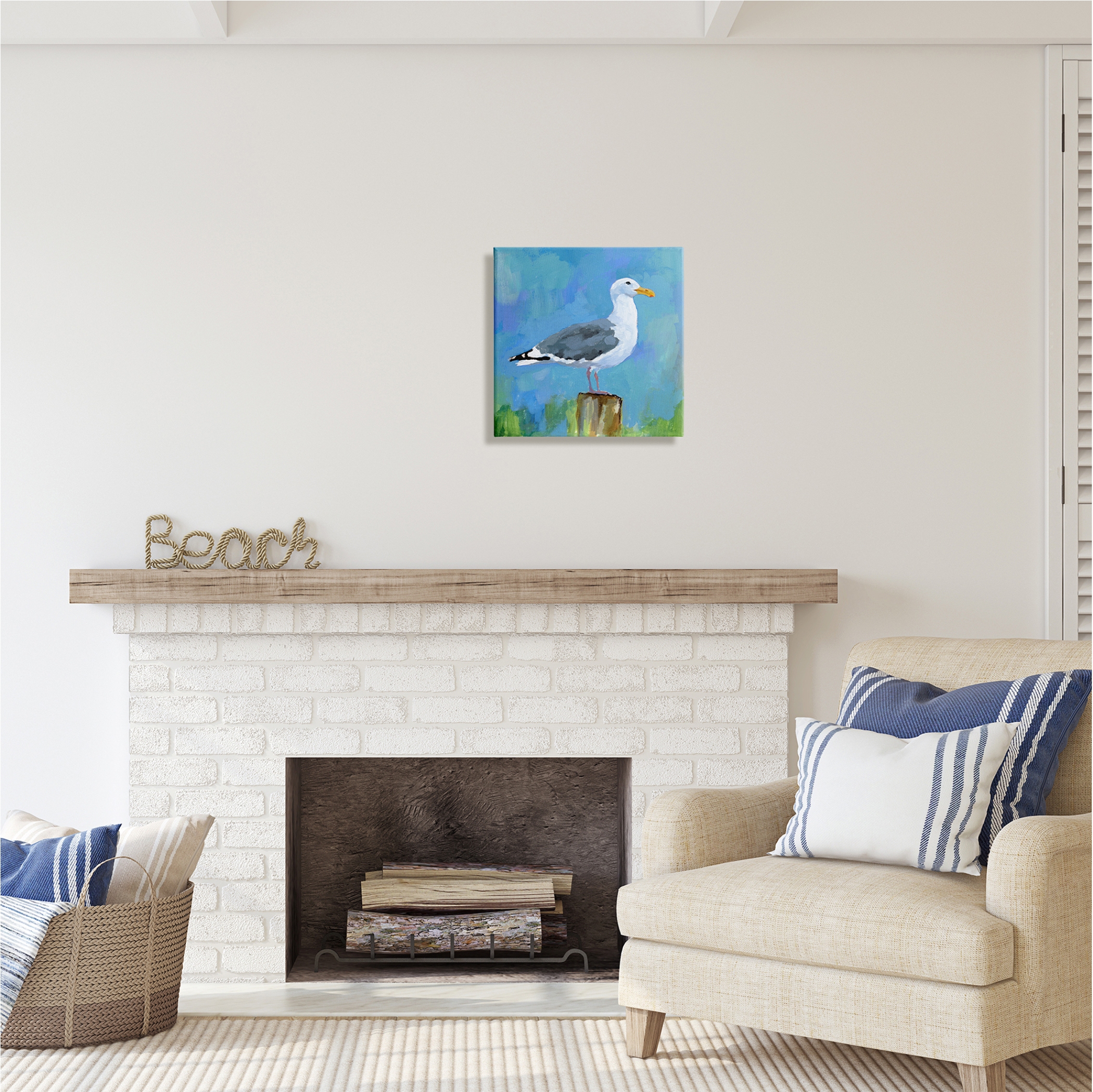 Stupell Industries Seagull Perched Painting Animals & Insects Painting Gallery Wrapped Canvas Print Wall Art, 17 x 17
