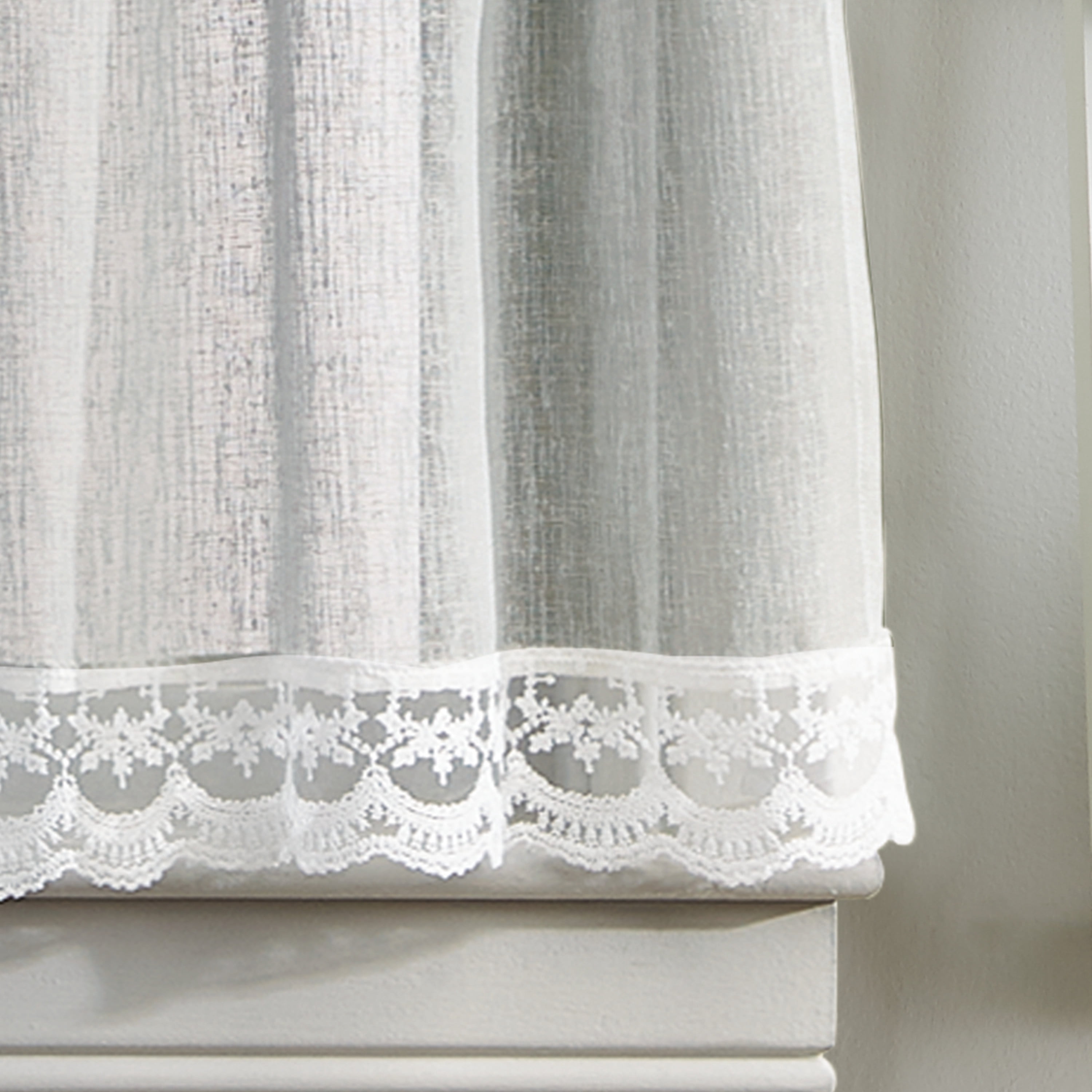 CHF Delicate Lace Valance & Tier Set Grey, 55" x 36", Adult