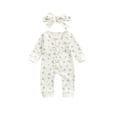 thumbnail image 1 of Qiylii Baby Girls Floral Romper, Long Sleeve Single-breasted Jumpsuit+ Headband, 1 of 6