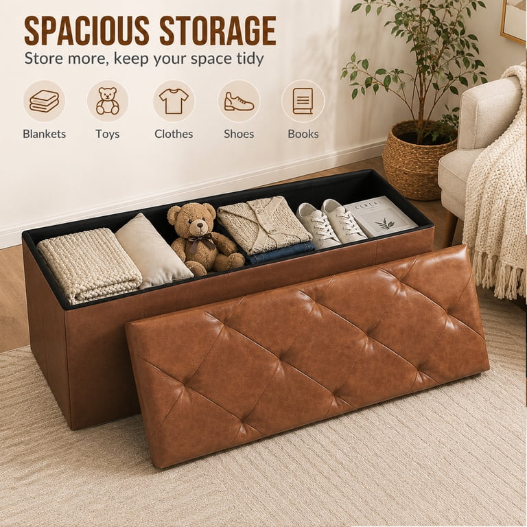Nnovaroom 43 In Storage Ottoman Bench, Brown photo 5