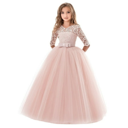 

DNDKILG Infant Baby Toddler Child Children Kids Embroidered Tulle Tutu Dress for Girls Fall Winter Dresses Long Sleeve Sundress Beige 5Y-9Y