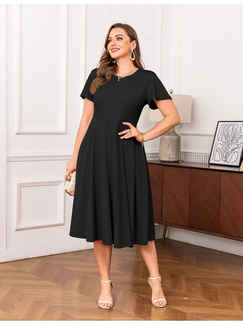 Wedding Guest Semi Formal Plus Size Cocktail Dresses Womens Plus Size  Dresses Flutter Sleeve A-Line