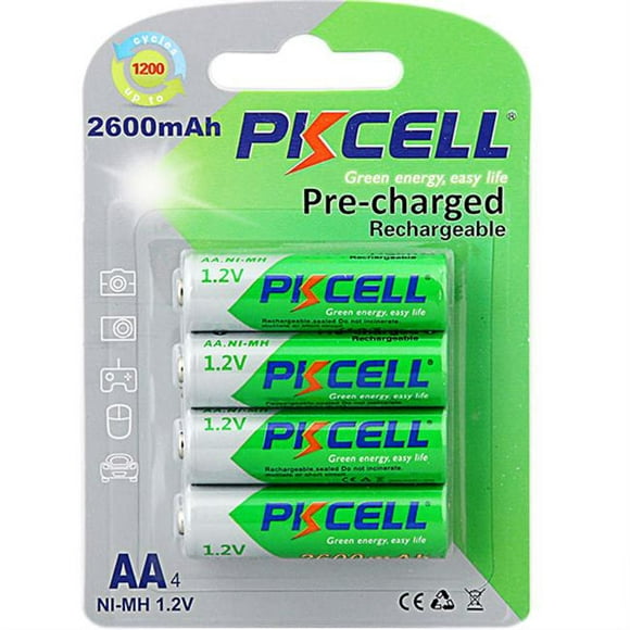 PK Cell 1.2V Préchargé Batterie Rechargeable à Faible Auto-Décharge avec 2600 mAh & 44; Pack de 4