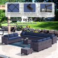 thumbnail image 2 of Kullavik 14-Piece Outdoor Rattan Sofa Set, Patio Furniture Wicker Sectional Couch with Coffee Table & Pillows, All-Weather PE Rattan Conversation Set for Garden, Poolside, Backyard,Navy Blue, 2 of 7