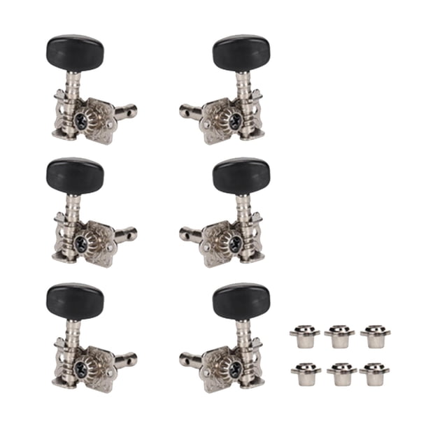 Afinador de cuerdas de 6 piezas para guitarras folk y acústicas. Pieza de reparación. Negro de un solo agujero.