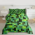 thumbnail image 2 of Homewish Fashion Square Buffalo Full Size Comforter Sets for Teen, Rectangle Checkered Bedding Comforter Set, Green Pixelate Miner Reversible Bedding Sets, Lightweight Room Decor, 3-Piece, 2 of 8