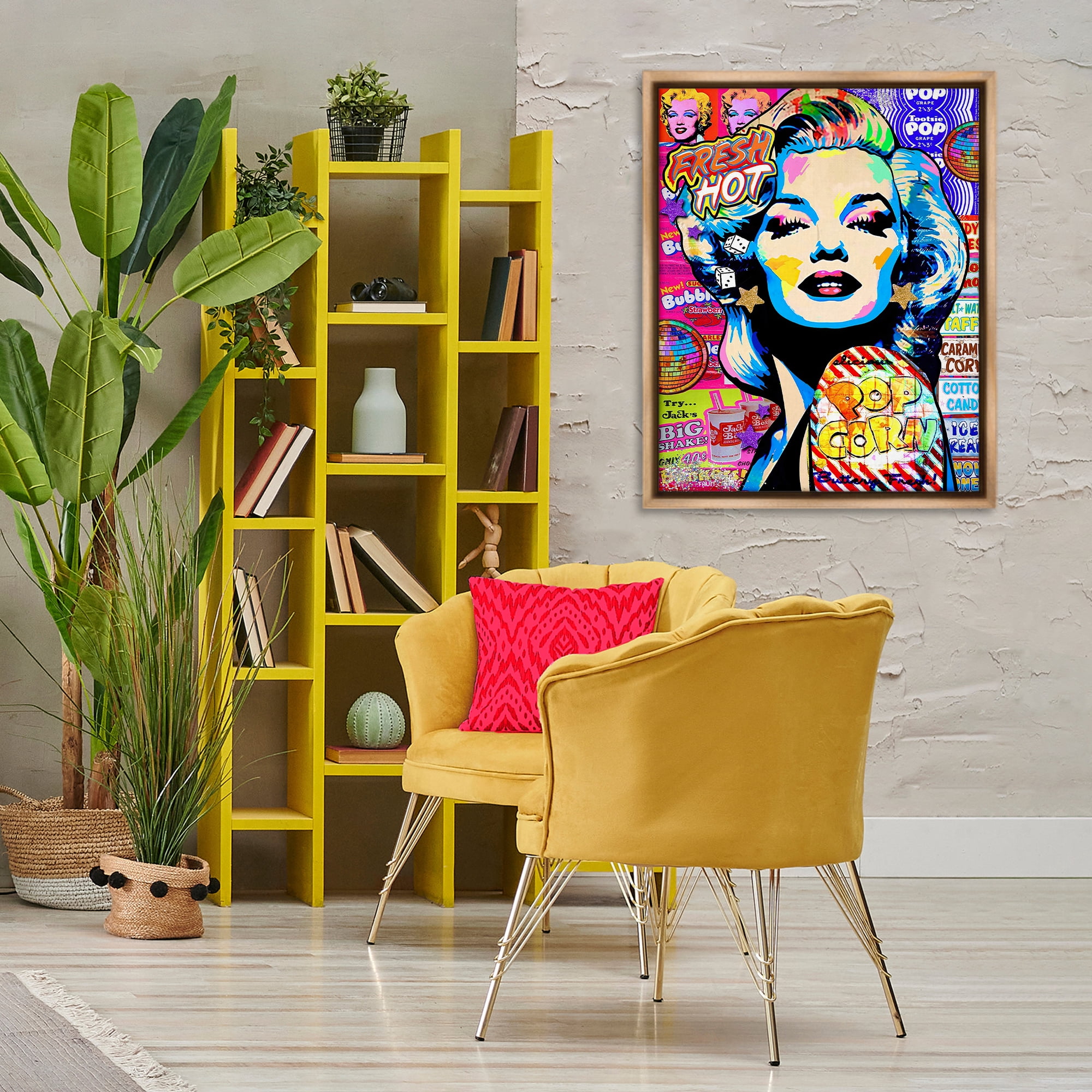 Stupell Industries Groovy Pop Style Marilyn Abstract Painting Brown Floater Framed Canvas Art Print Wall Art, 25 x 31