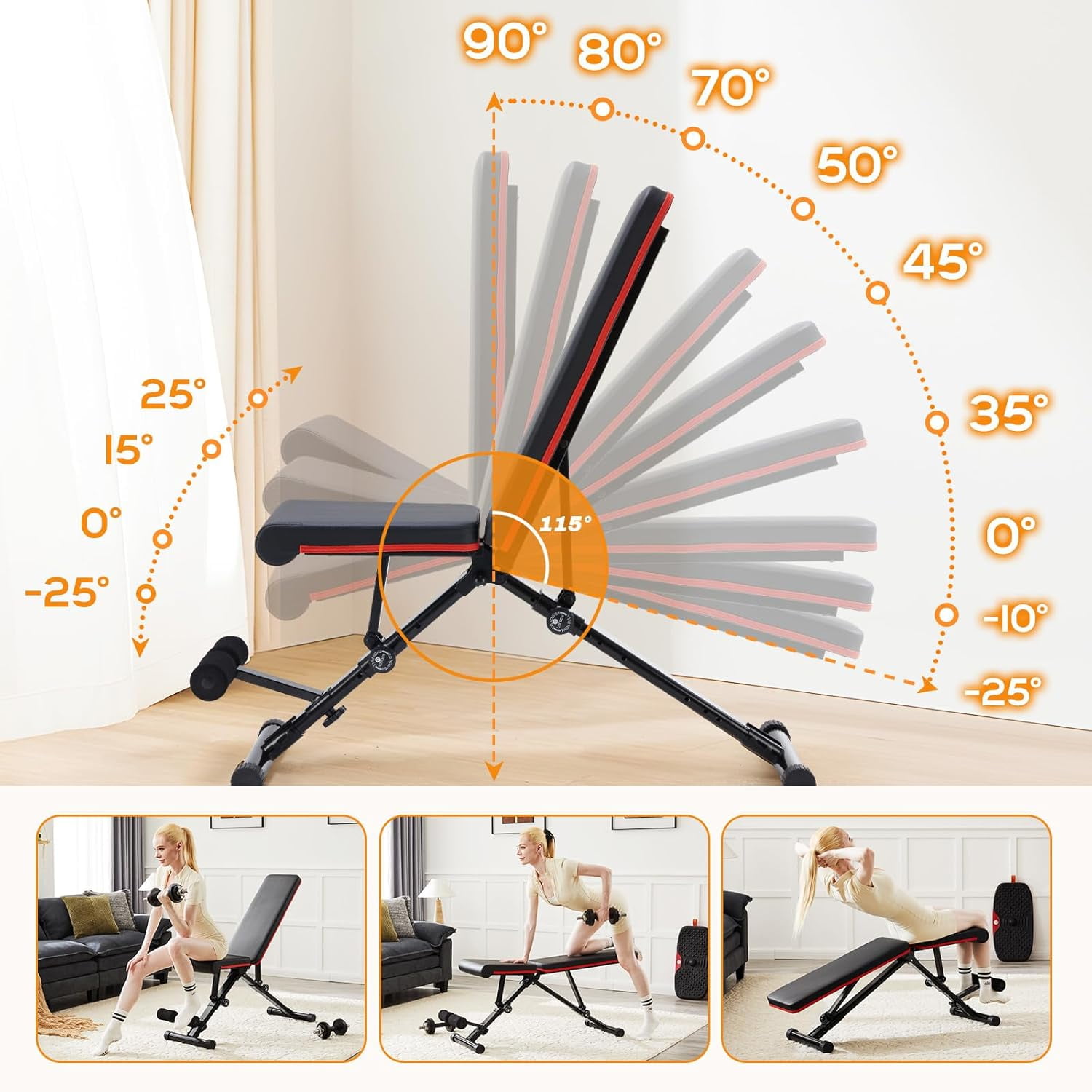 Adjustable Weight Bench, 795LBS Capacity Foldable Workout Bench for Home Gym, Incline Decline Bench Press for Full Body Strength Training