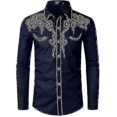 thumbnail image 1 of Mens Western Cowboy Shirt Embroidered Long Sleeve Casual Slim Fit Button Down Shirt, 1 of 4