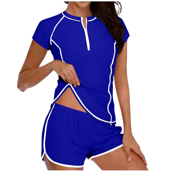 qucoqpe Tankini Swimsuits for Women Fashion Print Full Coverage Two-Piece Modest Bathing Suits Sporty Zipper Swimwear with Boyshorts