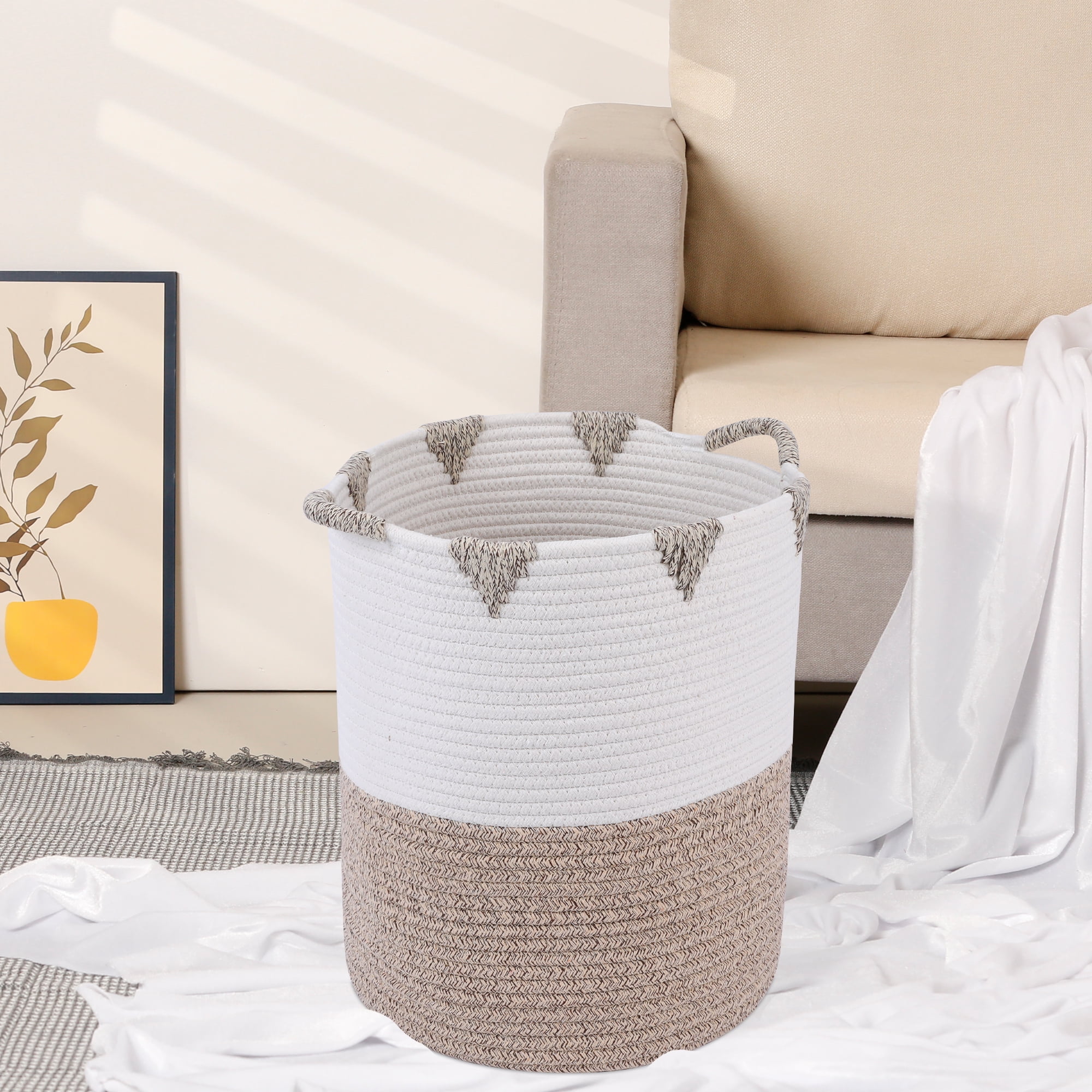 Unique Bargains Woven Storage Basket for Clothes Organizer Bin White 11.8*14.2in