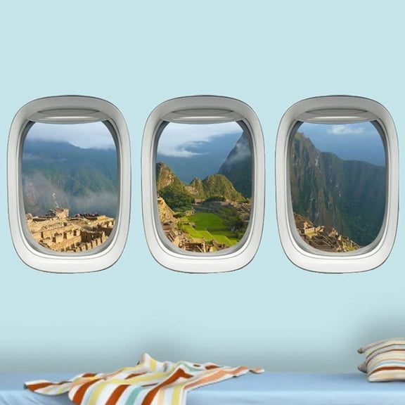 Peru Machu Picchu Mountains Airplane Window Wall Decals Aviation Wall art Decor Window Mural-VWAQ-PPW5 Each Measures 14in. H x 10in. W