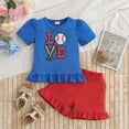 thumbnail image 2 of Kaprioy Toddler Baby Girl Summer Outfit Baseball Embroidery Short Sleeve T-Shirt Plaid Ruffle Shorts Set Little Girls Clothes, 2 of 7