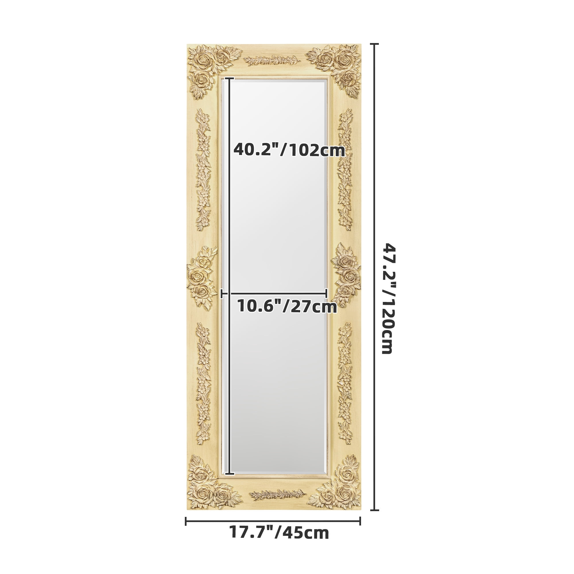 Dextrus 47"x18" Wall Mirror with Rectangular Wood Frame, Vintage Mirror, French Vanity Mirrors for Wall for Bathroom, Bedroom, Living Room, Gold