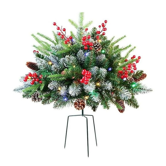 Pekkaxy Pre-Lit Christmas Tree Urn Filler 18 Inch, Battery Operated Outdoor Holiday Decoration