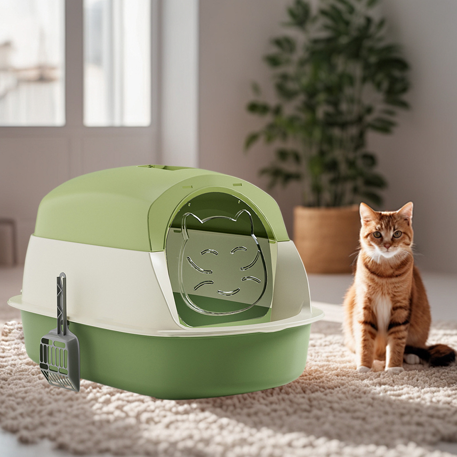 Rewenti Cats Litter Boxs Litter Tray with Lid Covered Large with Fully Enclosed Litter Pans Toilet Tray Pussy Litter Box Splashly-proof with Cover Shovel Home Decor