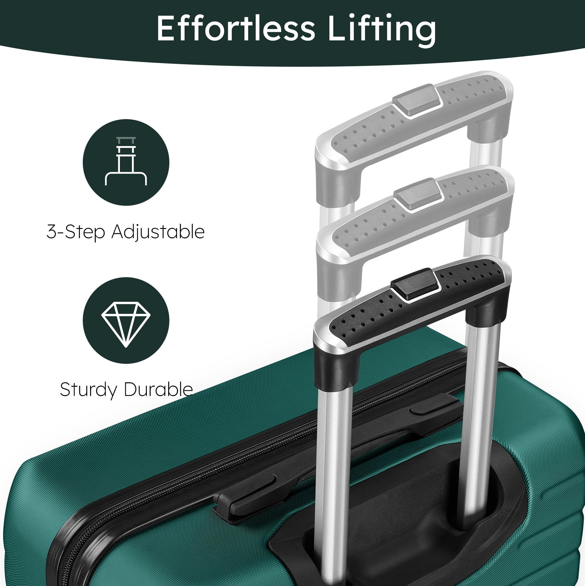 10 Piece Luggage Sets, 20 24 28 inch Lightweight Harside Suitcase with Spinner Wheels and 7PCS Packing Cubes(Green)