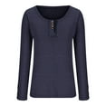 thumbnail image 4 of Miluxas Women's Long Sleeve Shirts Casual Fall Henley Top Button Down Blouses Basic Ribbed Knit T Shirts Navy 4(S), 4 of 5