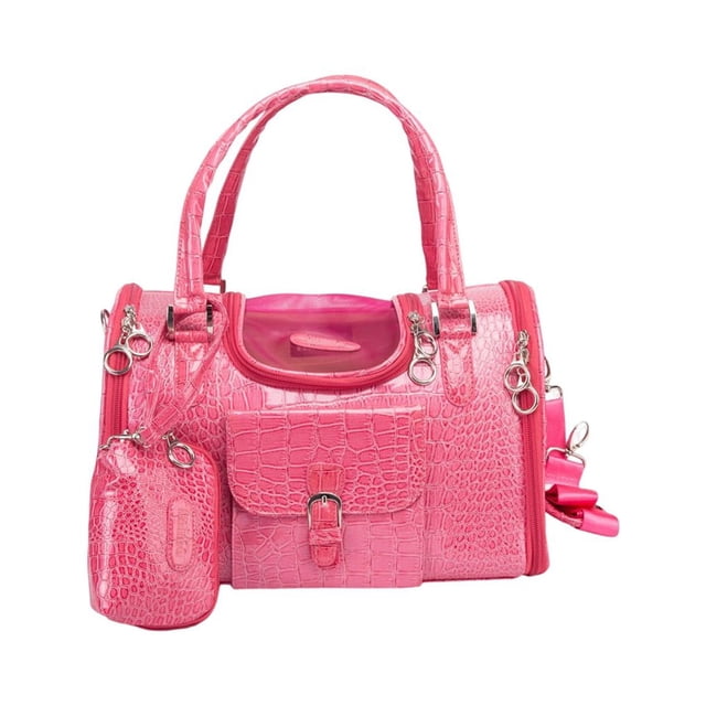 stanreset Sac de Transport pour Animaux de Compagnie en PU Mode Respirant pour Chien Chaton de Voyage Extérieur avec Sac à Main Sangle Réglable Fournitures pour Animaux Rose Rouge P