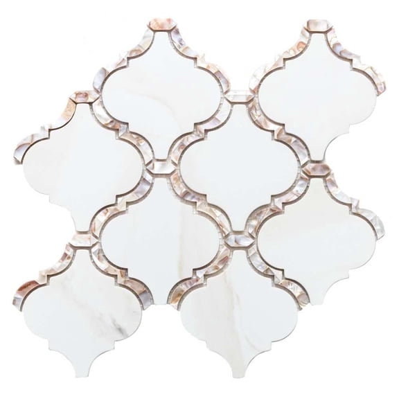 The Tile Life Tahitian Pearl Lantern 14" x 14.5" Calacatta Gold Glass Mosaic Tile, 1 Sheet