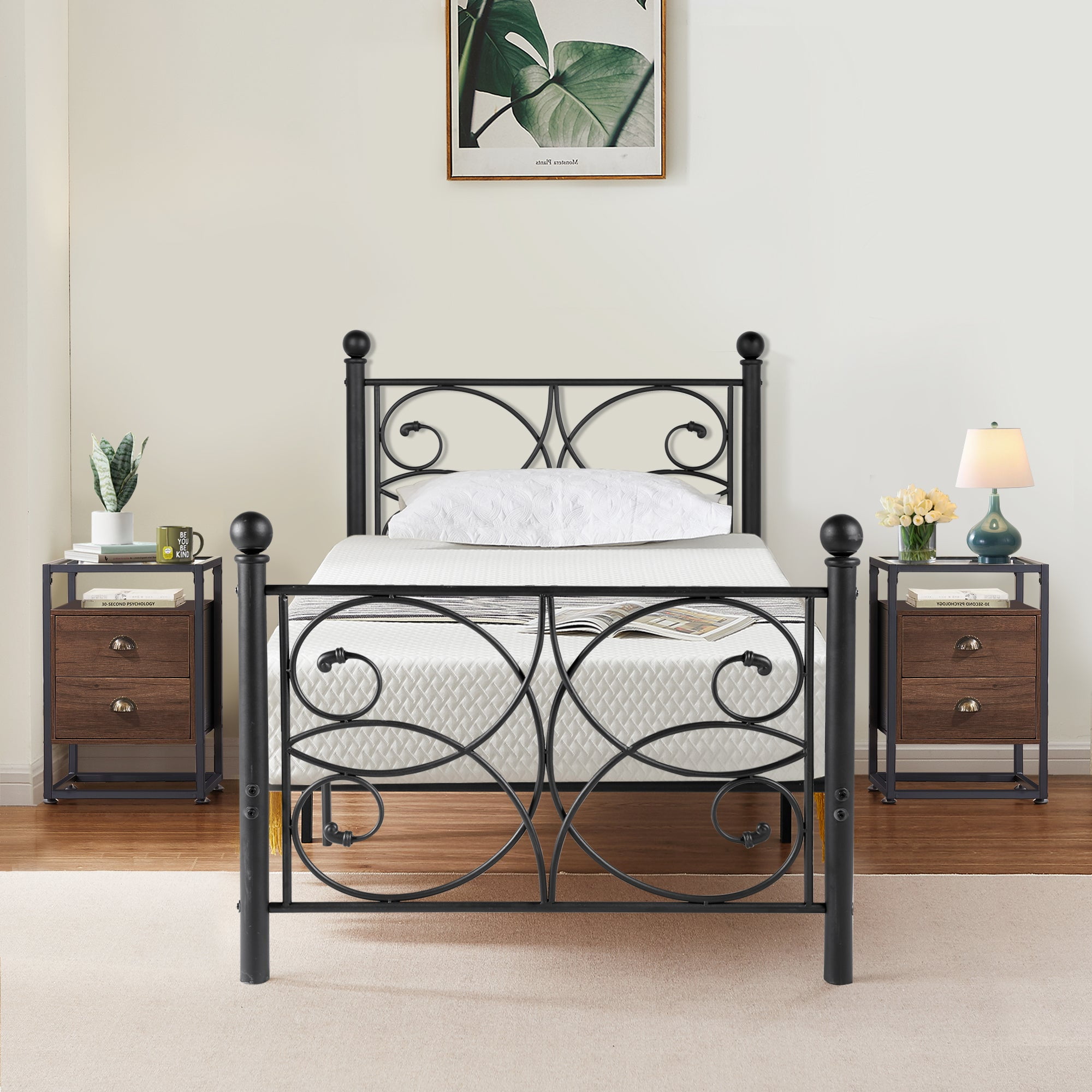 VECELO 3Piece Victorian Bedroom Sets Bed Frame And Nightstand Set (Set