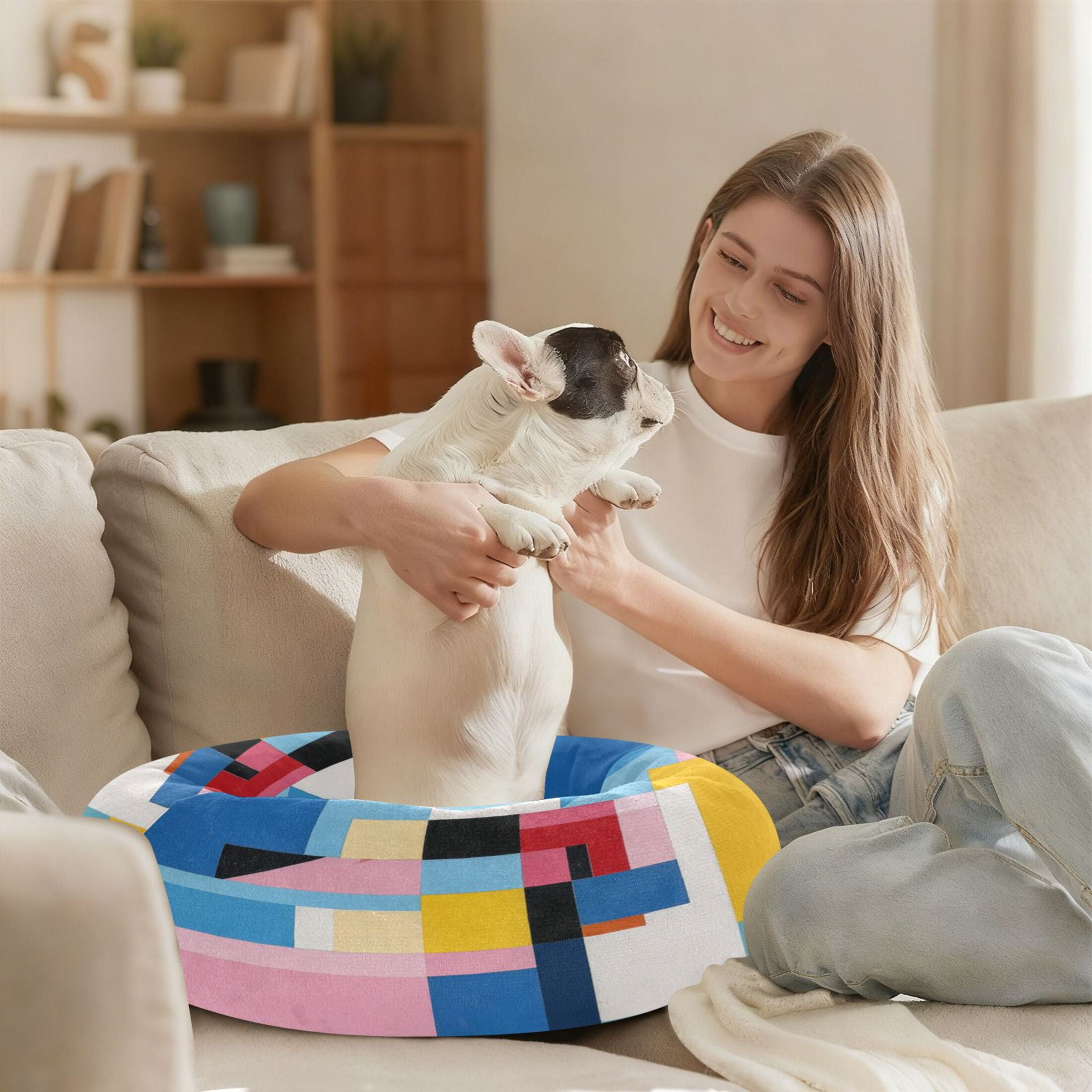 Iauyy Pet Couch Donut Cat Bed for Indoor Cats/Small Dogs Washable & Machine with Non-slip Bottom Calming Cat Furniture, Abstraction (M)