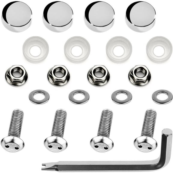 LFParts Stainless Steel Rust Resistant License Plate Frame Security Anti-Theft Machine Type Screws Fasteners (M6x20mm, Chrome Caps)