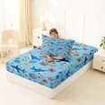thumbnail image 4 of Manfei Cartoon Shark Twin Fitted Sheet, Ocean Coral Crab Bedding, Blue, 2pcs, 1 Fitted Sheet and 1 Pillowcase, 4 of 6