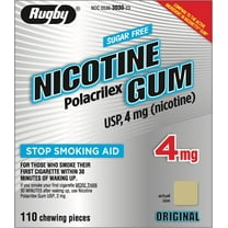 Rugby Nicotine Polacrilex Gum Stop Smoking Aid, Sugar-Free, 110 ct, 6 Pack