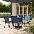 thumbnail image 2 of Flash Furniture 5 Piece Commercial Grade Patio Dining Set with Tempered Glass Patio Table with 4 Chairs with Navy Flex Comfort Material Seats and Backs, 2 of 12