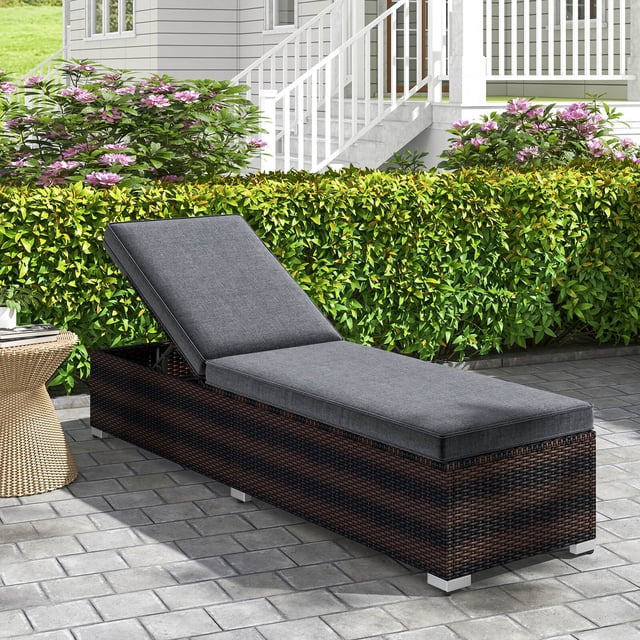Costway 1 PCS Chaise Lounge with 4-level Backrest Heavy-Duty Metal Frame Seat Cushion Grey