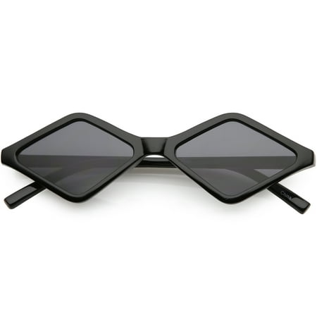 Geometric Diamond Shape Sunglasses Slim Arms Neutral Colored Lens 54mm (Black / Smoke)