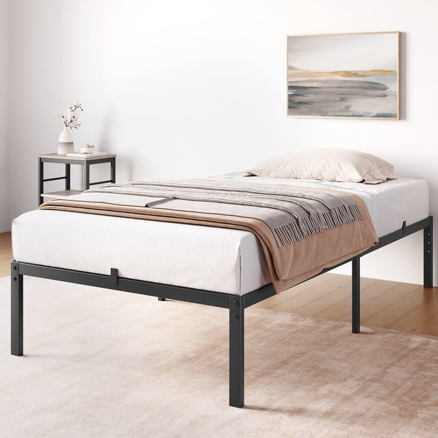 14 Inch Twin Bed Frame Without Headboard, No Box Springs Needed, Low-Profile Metal Platform Bed Frame Supporting Mattress Foundation, 700 Lbs Load Capacity / Easy to Assemble / Noiseless / Black