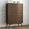 thumbnail image 3 of Francesca Modern Bedroom 5 drawers Tall Dressers in Solid Wood Walnut Brown, 3 of 7