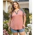 thumbnail image 4 of CASSIE LIZ Womens Tops Plus Size Summer V Neck Shirts Pink Leopard Fashion Short Sleeve Tee Loose Fit Cheetah Raglan Tunics Spring Blouses Casual Pullovers XL 14W 16W, 4 of 7