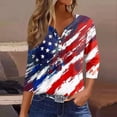 thumbnail image 2 of Women's America 250 Usa Shirt 3/4 Sleeve Tops for Women 250 Anniversary Usa Flag Print Button Henley Neck Patriotic 4th Of July Shirts for Women, 2 of 4