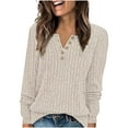 thumbnail image 2 of XPMWRP Knit Sweater Women V Neck Button Up Sweaters Jumpers Trendy Tunic Long Sleeve Pullover Tops Comfy Fall Clothes Beige S, 2 of 8