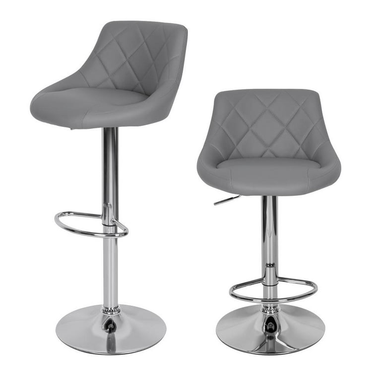 Okeysen Set of 2 Counter Height Adjustable Bar Stools Leather Swivel Gas  Lift with Mid Back for Modern Home Kitchen, Gray