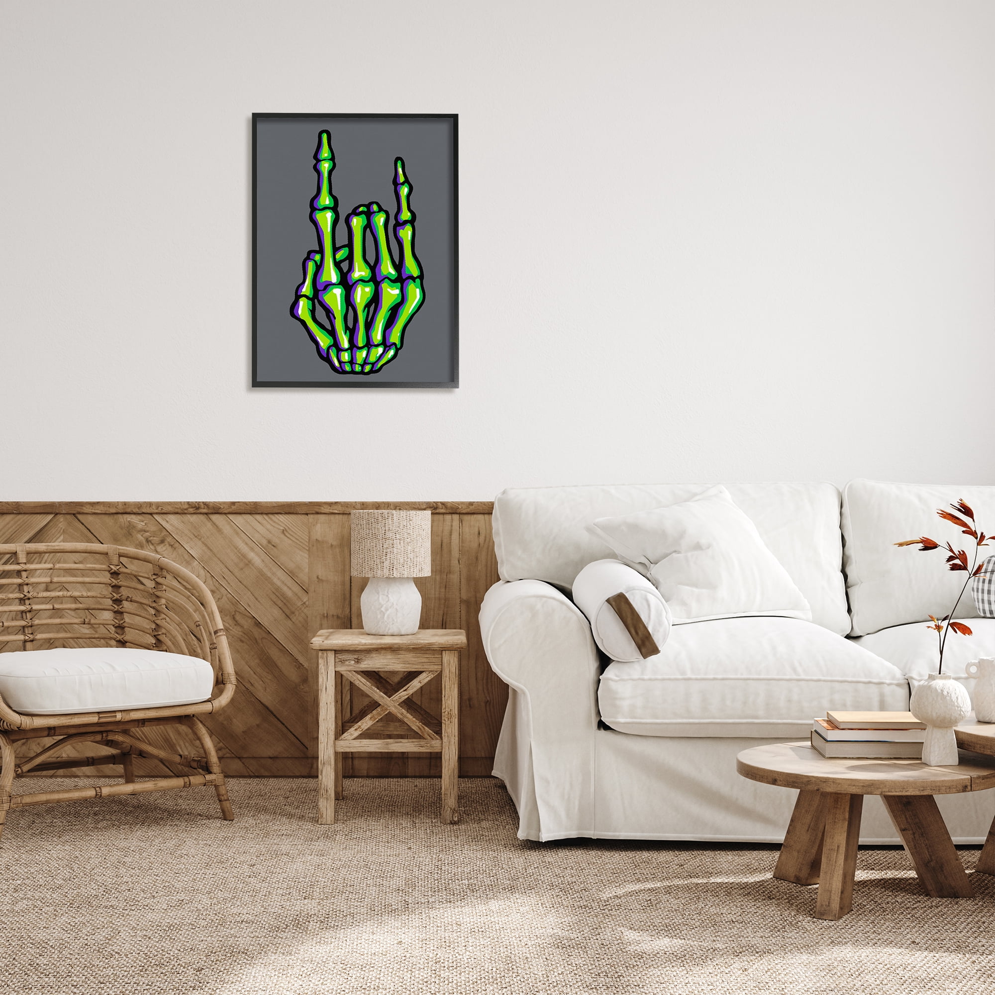 Stupell Industries Rock On Skeleton Hand Holiday Painting Black Framed Art Print Wall Art, 24 x 30