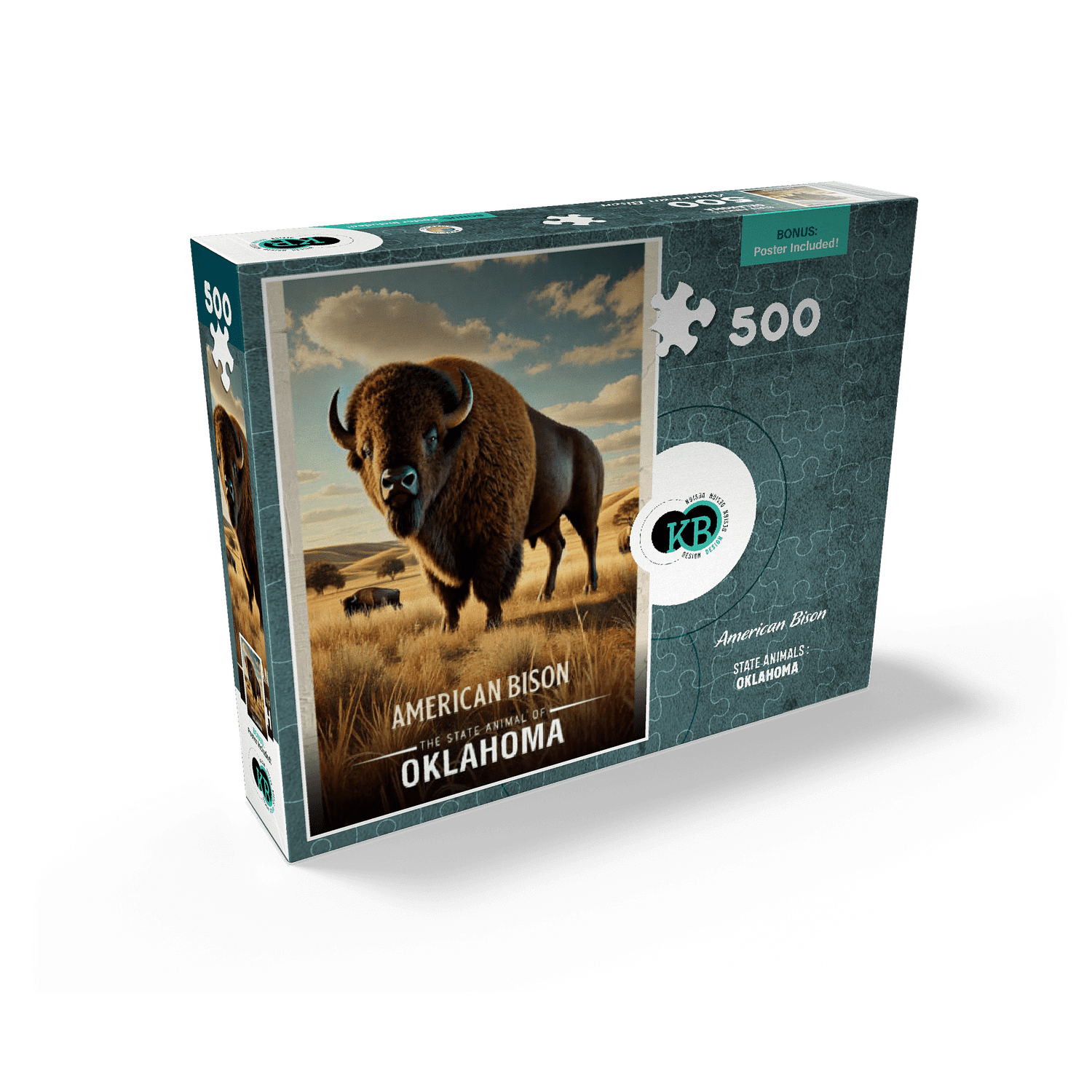 MyPuzzle - Oklahoma, American Bison: State Animals Series - Premium 500 Piece Jigsaw Puzzle for Adults