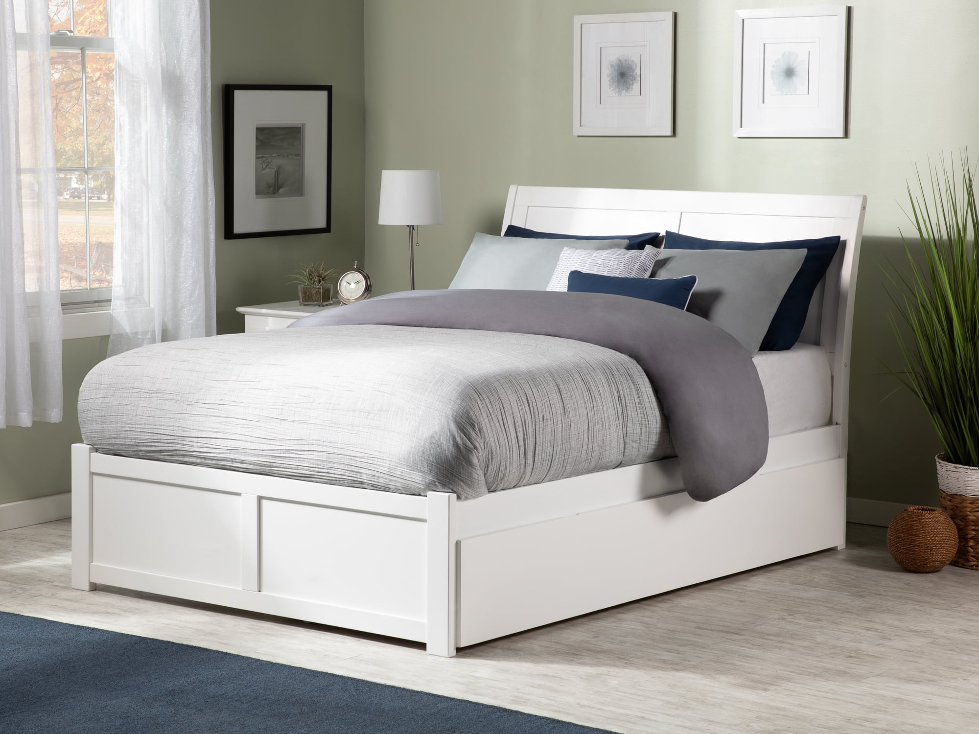 AFI Portland Queen Wood Platform Bed with Headboard Footboard & Twin-XL Trundle, White