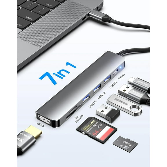 AUBEAMTO 7-in-1 USB C Hub with 4K HDMI, Multiport USB C Adapter featuring 3 USB 3.0 Ports, 100W PD, SD/TF Compatibility, Ideal for MacBook, Surface Pro, iPad Pro/Air, Laptops and Other Type C Devices