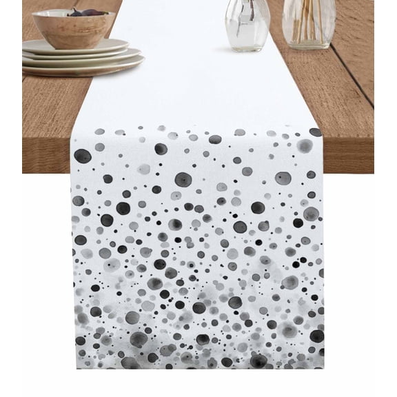 ERUNPONLY Grey Polka Dot Table Runner - 90 Inch Long Modern Art Abstract Watercolor Dot Cotton and Linen Blended Dress Scarves Farmhouse Table Runner for Kitchen Dining, Coffee Table, 13" x 90"