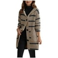 thumbnail image 2 of Wancir Womens Color Block Striped Button Up Hooded Chunky Knit Midi Cardigan Long Sleeve Open Front Sweater Coat with Pockets, 2 of 6